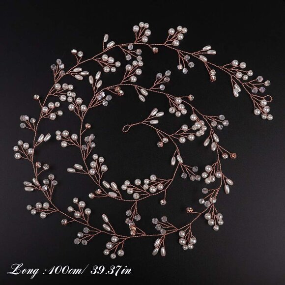 Rose Gold Bridal Hair Vine Pearl Crystal Beads Wedding Head Piece Accessories main image 4